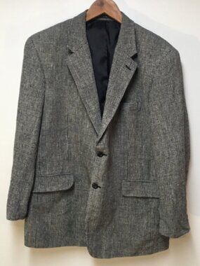 Savile Row Men's Blazer 44R 100% Silk Sport Coat Houndstooth Black Classic Suit